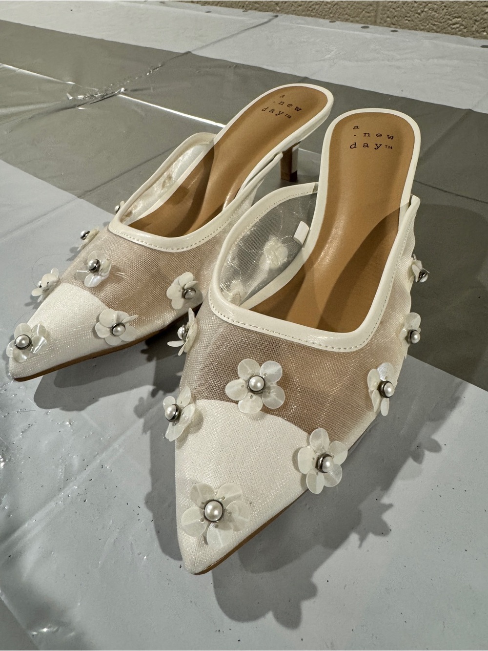 Target a new day White Floral Mesh Pointed-Toe Mules